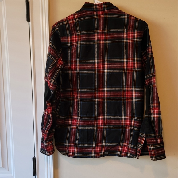 Ralph Lauren Black Red Wool Plaid Button Long Sleeve Shirt With Suede Elbow Pads - Picture 2 of 7